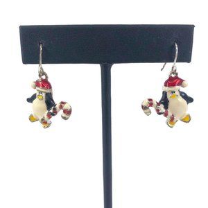 Enamel Penguin with Candy Cane Earrings